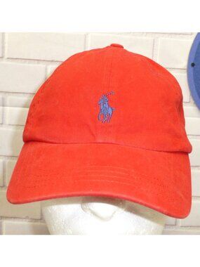 Polo Ralph Lauren Horse Red Cotton Adjustable Baseball Cap With Blue Logo